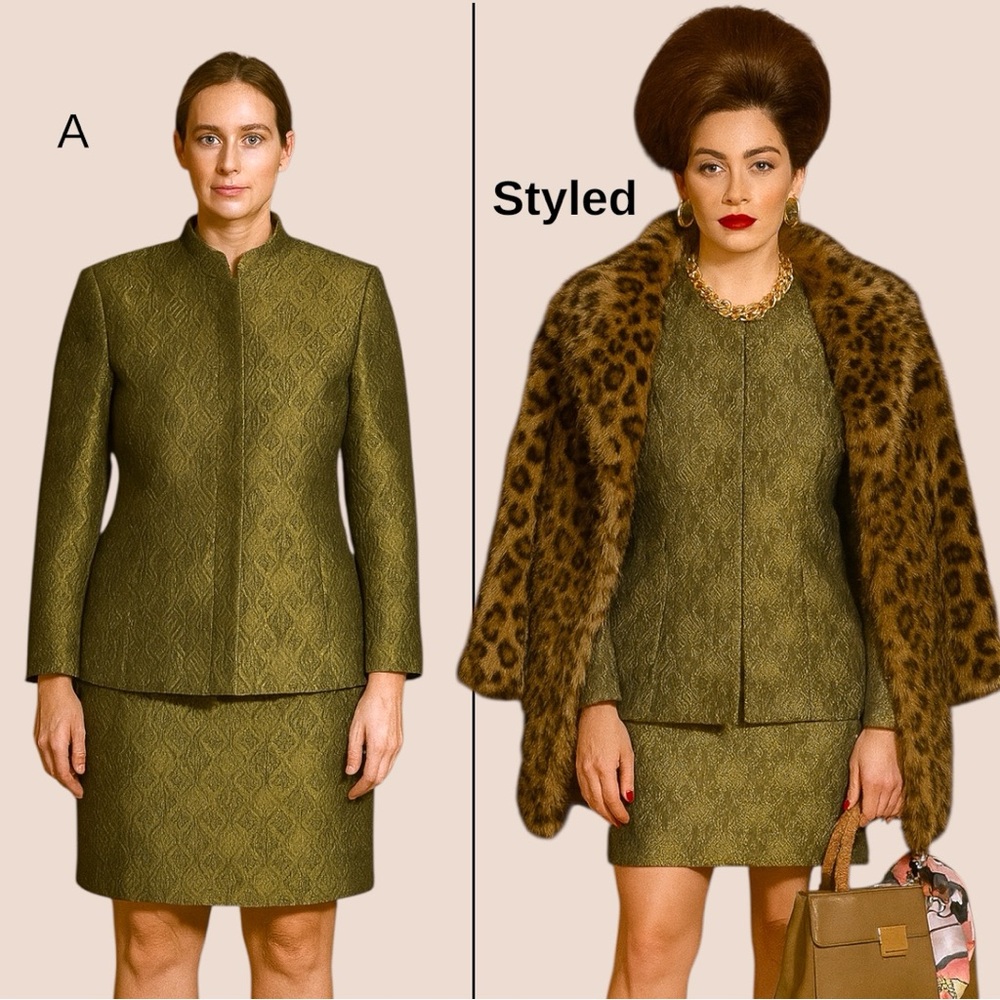 Ellen Tracy Sophisticated Olive Green Skirt Suit